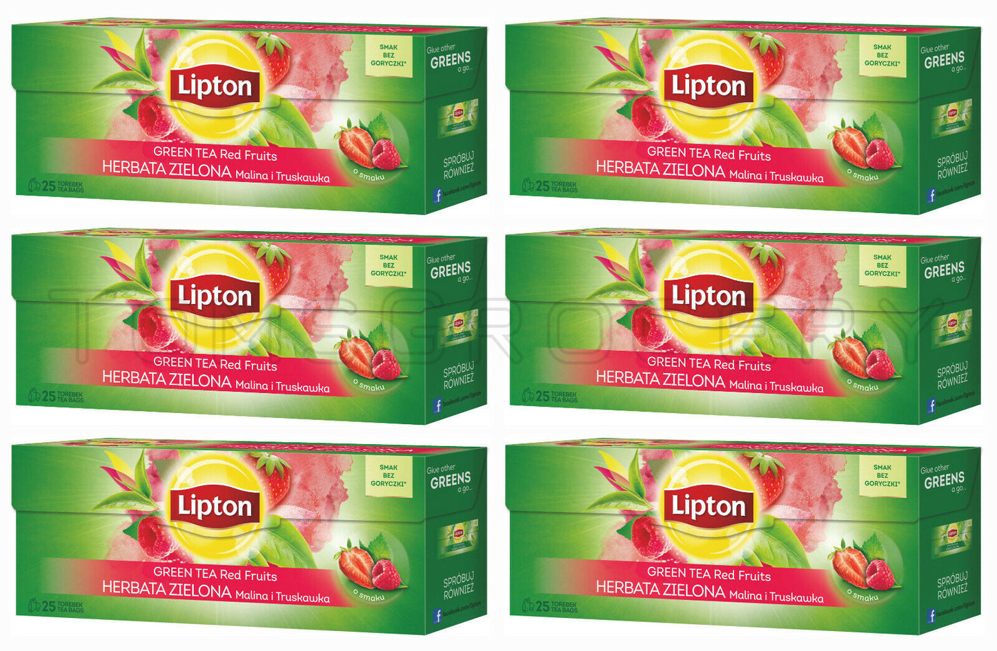 6 x Lipton Green Tea Red Fruits Strawberry & Raspberry Flavor 25 Teabags