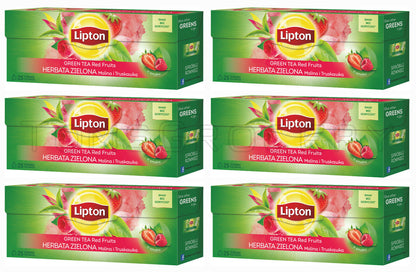 6 x Lipton Green Tea Red Fruits Strawberry & Raspberry Flavor 25 Teabags