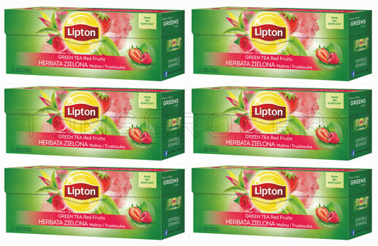 6 x Lipton Green Tea Red Fruits Strawberry & Raspberry Flavor 25 Teabags