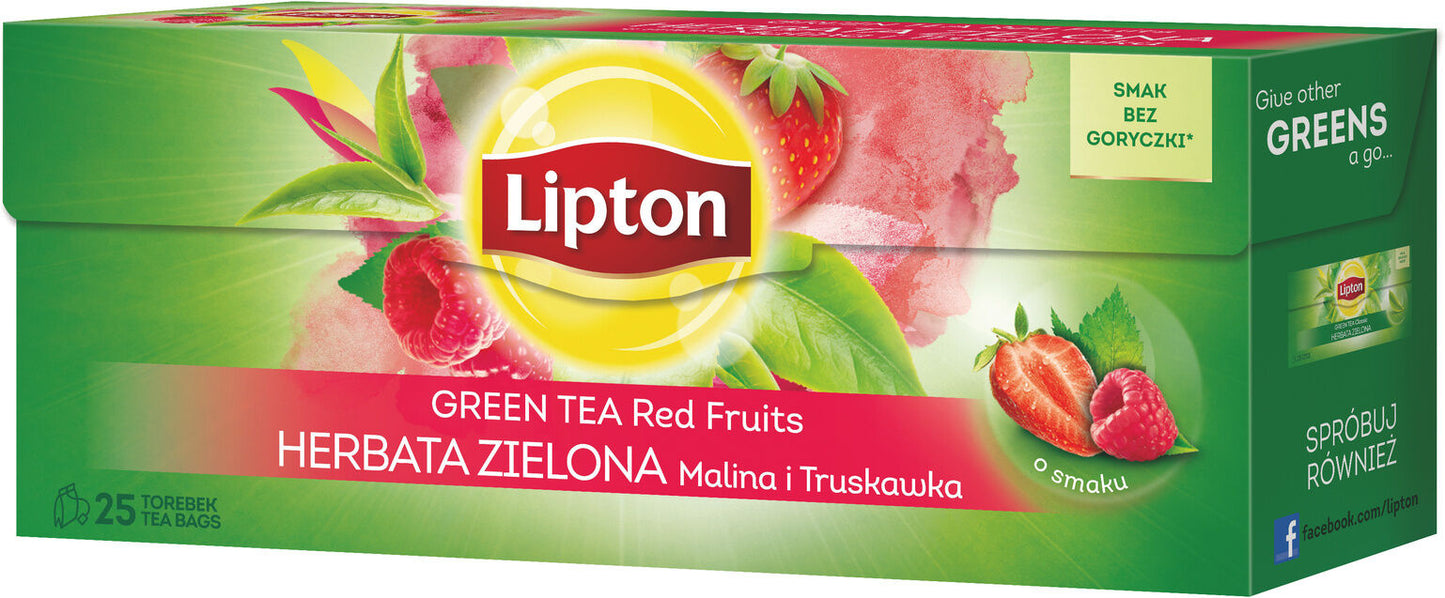 6 x Lipton Green Tea Red Fruits Strawberry & Raspberry Flavor 25 Teabags