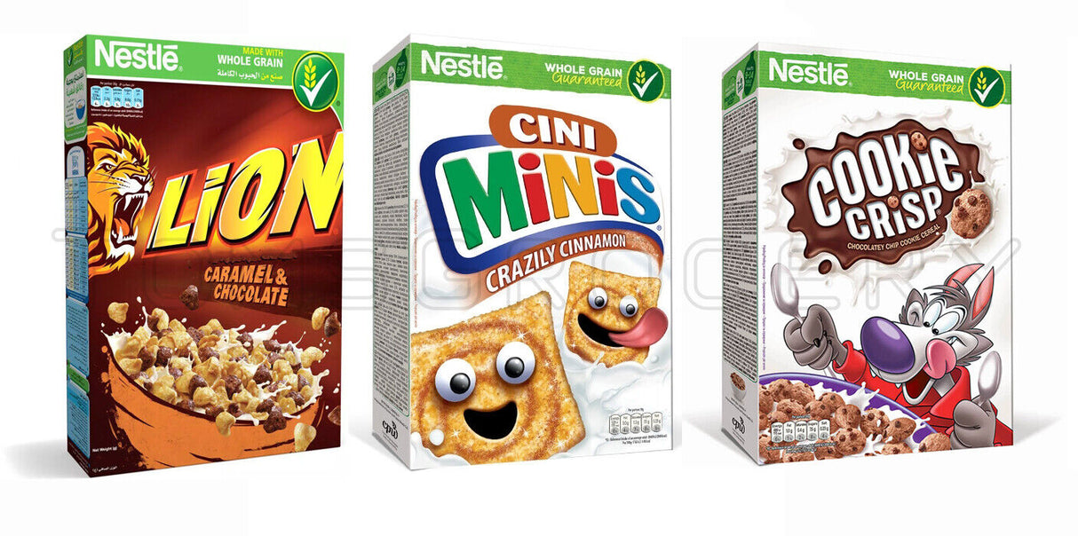 3 Nestle Lion Cini Minis & Cookie Crisp Breakfast Cereals Variety Mix