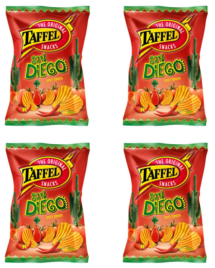 4 TAFFEL San Diego Spicy Tomato Flavor Potato Chips European Snacks 130g 4.6oz