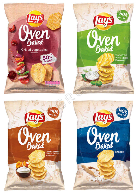 LAYS BUNDLE Oven Baked Potato Chips Variety Herbs Mushroom Flavors 4x 110g 3.8oz