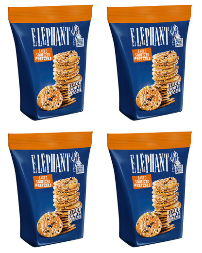 4 ELEPHANT Baked Squeezed Pretzels with Sesame Seeds Crackers Snacks 80g 2.8oz