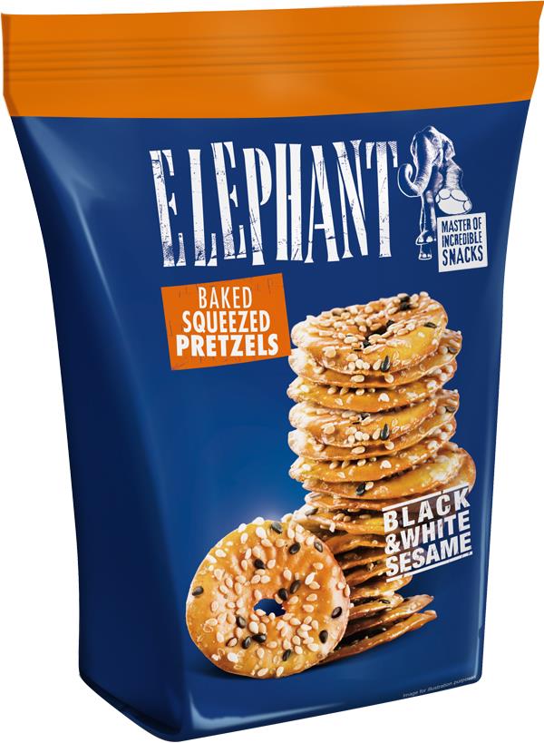 4 ELEPHANT Baked Squeezed Pretzels with Sesame Seeds Crackers Snacks 80g 2.8oz