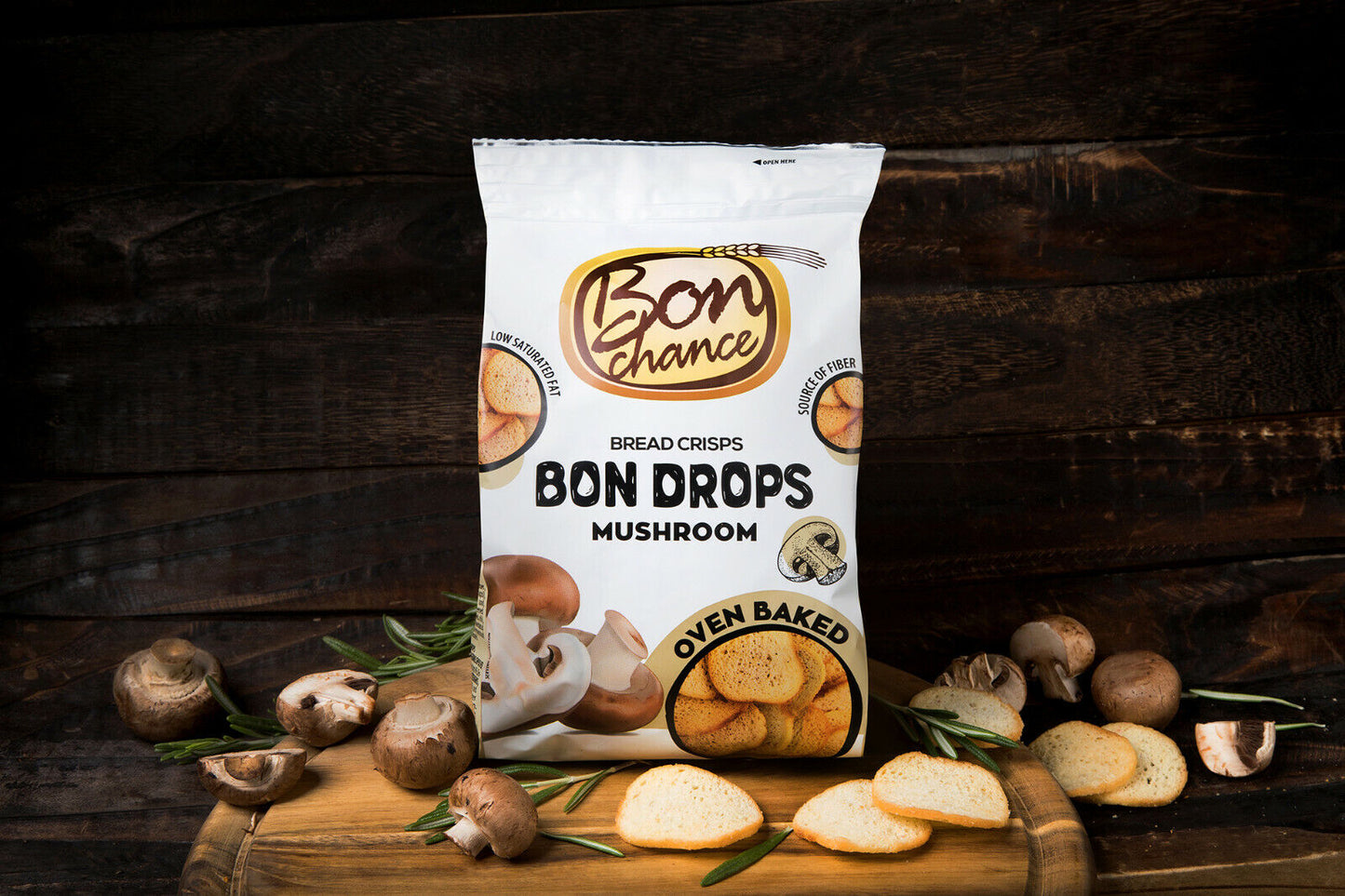 5 BON CHANCE MUSHROOM Flavor Oven Baked Bread Crisps Snacks Bites 70g 2.5oz