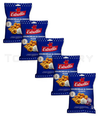 5 ESTRELLA CRISPERS Sour Cream & Onion Flavor Crunchy Coated Peanuts Snacks 140g