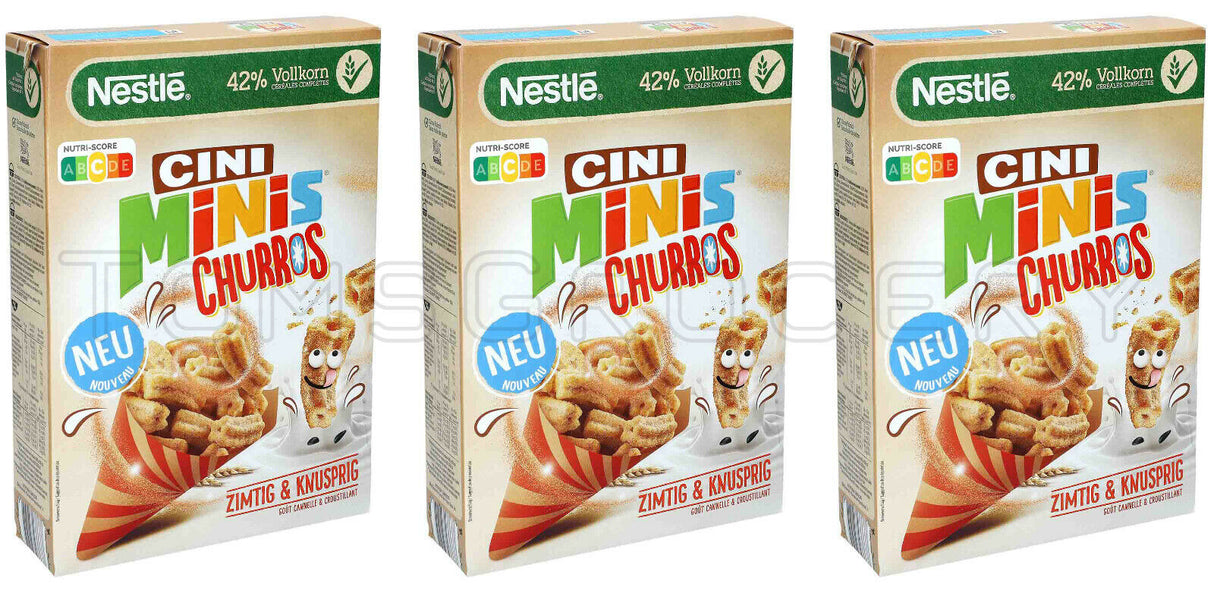 3 x NESTLE CINI MINIS CHURROS Breakfast Cereal Box Super Crunchy Cinnamon Flavor