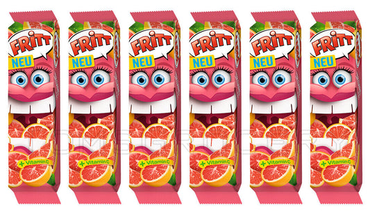 6 x FRITT GRAPEFRUIT Flavor German Chewy Candy Stripes with Vitamin C 70g 2.5oz