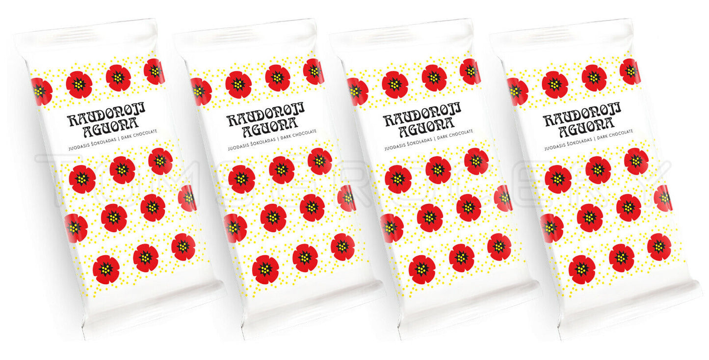 4 x RED POPPY SEEDS Dark Chocolate Bars Retro Lithuanian Sweets Aguona 80g 2.8oz