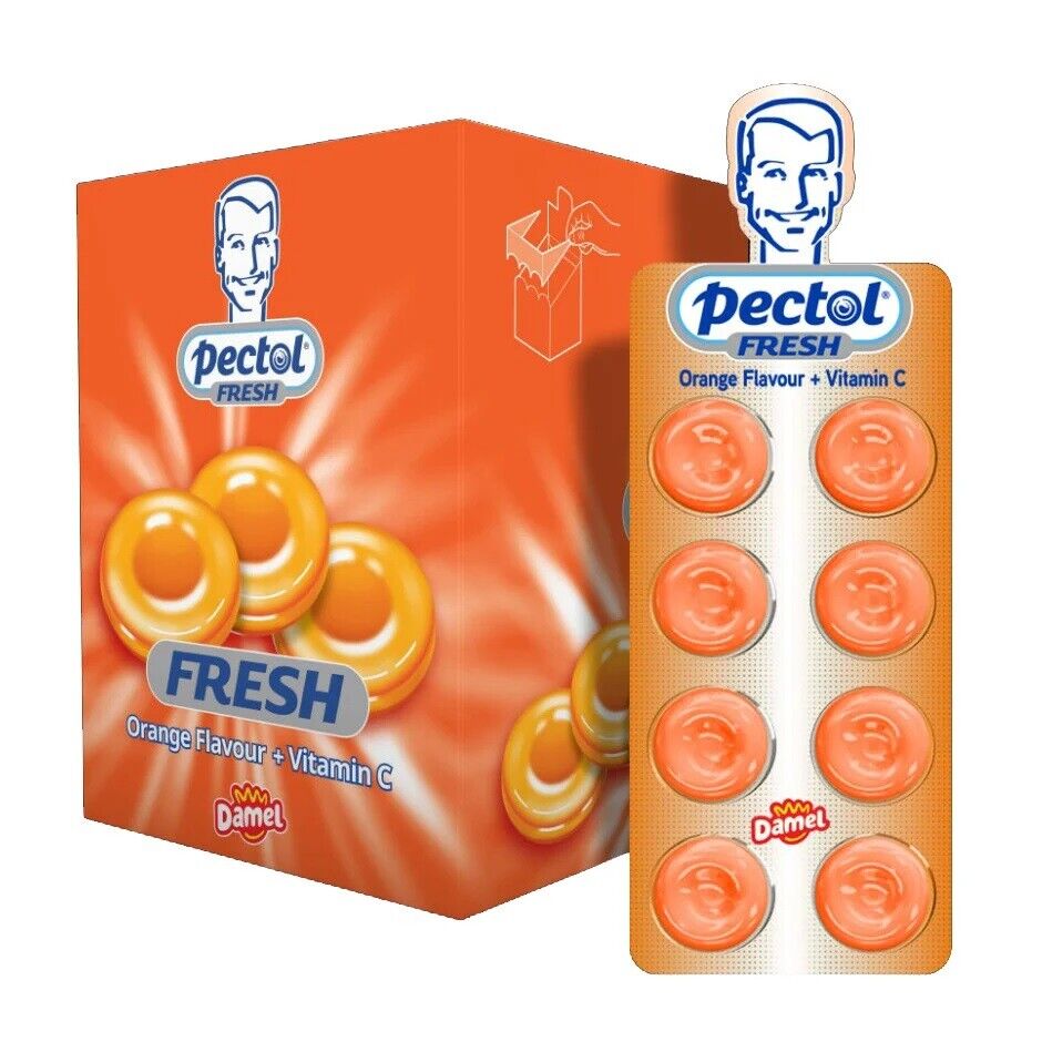 PECTOL Fresh Orange Flavor Candy Pastilles with Vitamin C FULL BOX 24 Packs
