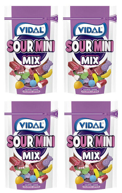 4 x SOUR PARTY GUMMY Mini Mix Bag Assorted Candies Vidal Bricks Bones 180g 6.4oz