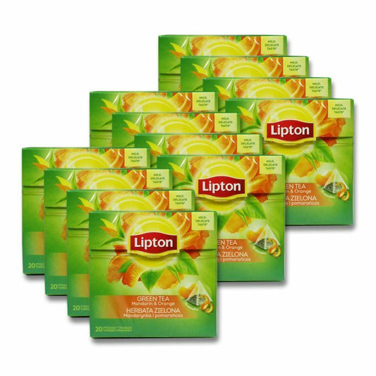 12 LIPTON Mandarin Orange Flavored Green Tea Boxes 240 Silk Pyramid Bags Total