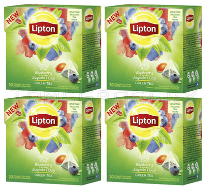 4 x LIPTON Blueberry & Goji Berries Flavored Green Tea 80 Pyramid Bags Total