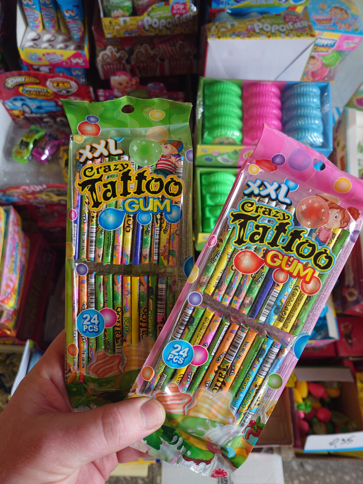 XXL CRAZY TATTOO BUBBLE GUM Party Sweets with Stickers (24pcs pack)