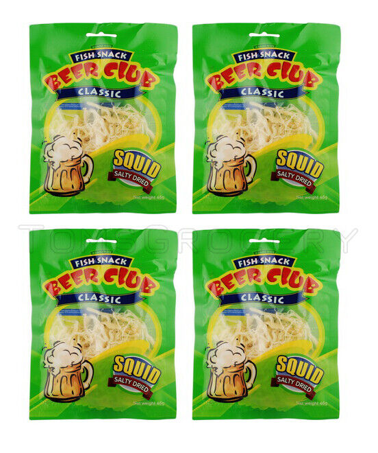 4 BEER CLUB Dried Fish Snacks Classic Salty Dried Squid Shreds 46g 1.6oz