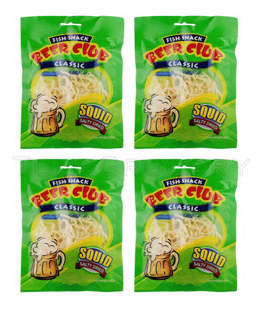 4 x BEER CLUB Dried Fish Snacks Classic Salty Dried Squid Shreds 46g 1.6oz