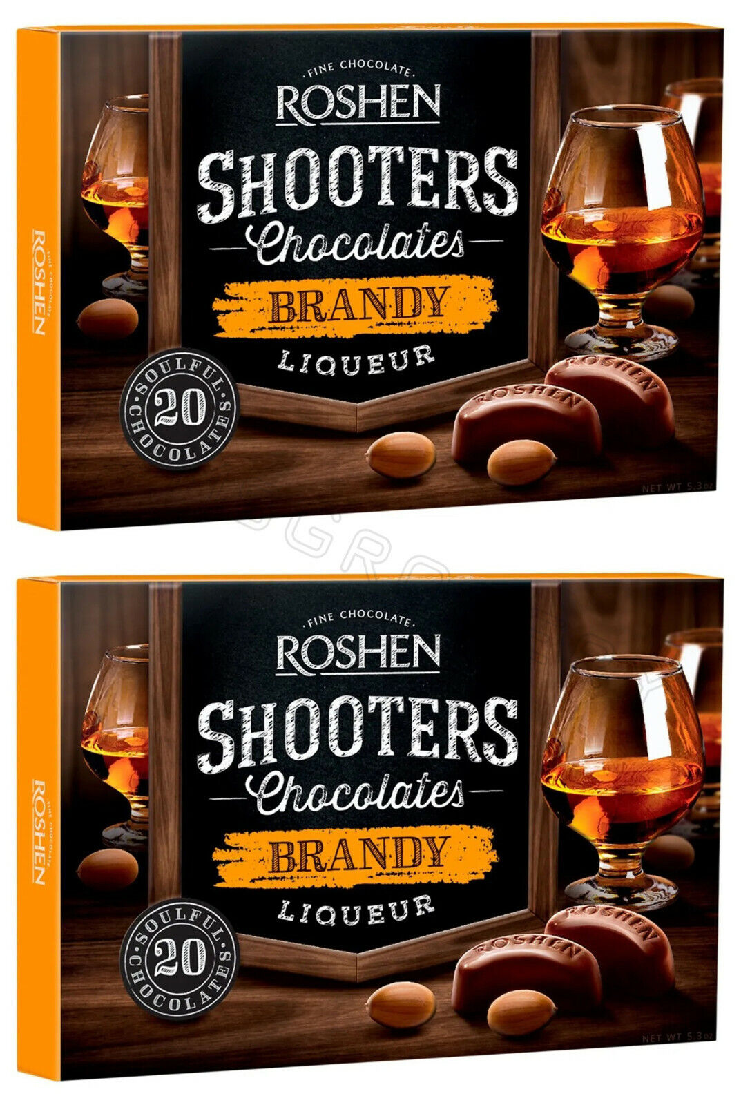 2 x ROSHEN SHOOTERS BRANDY Liqueur Filled Chocolate Candies Party Sweets 150g