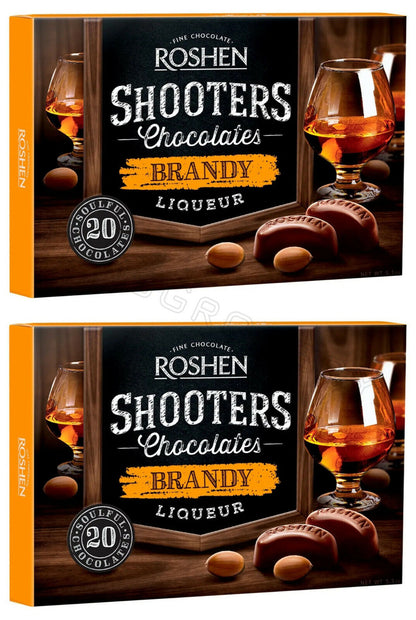 2 x ROSHEN SHOOTERS BRANDY Liqueur Filled Chocolate Candies Party Sweets 150g