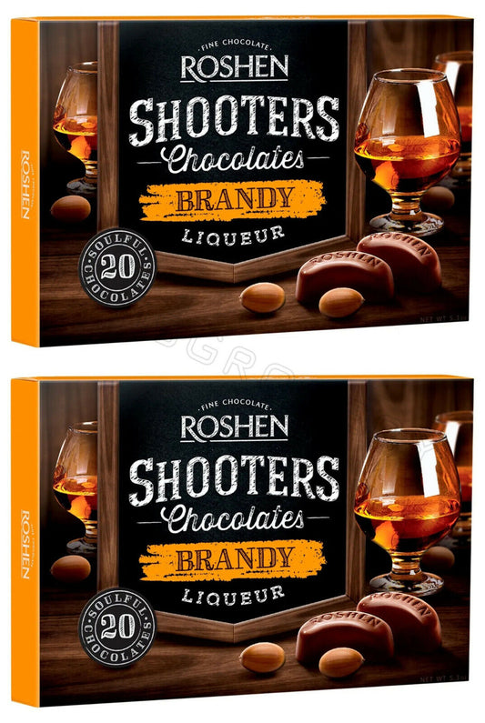 2 x ROSHEN SHOOTERS BRANDY Liqueur Filled Chocolate Candies Party Sweets 150g