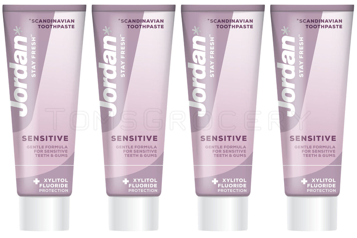 4 x JORDAN SENSITIVE Xylitol & Fluoride Gentle Daily Toothpaste 75ml