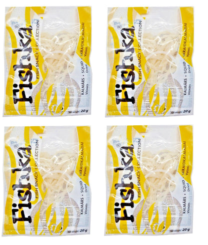 4 x FISHKA Dried Squid Shreds Fish Snacks 20g 0.7oz