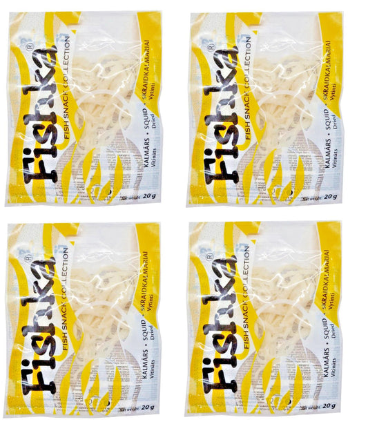 4 x FISHKA Dried Squid Shreds Fish Snacks 20g 0.7oz