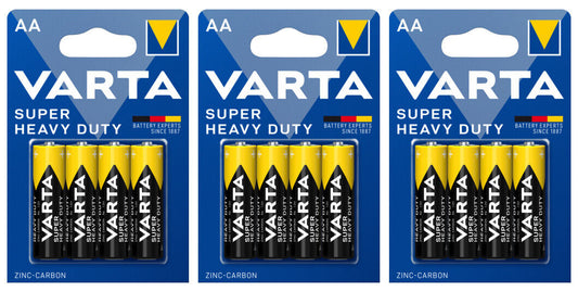 12 VARTA SUPER HEAVY DUTY AA 1.5V MN1500 LR6 15A U12 Zinc Carbon Batteries NEW
