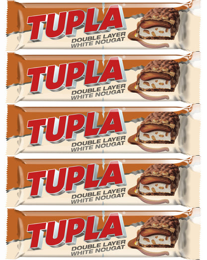 5 x TUPLA Double Layer White Nougat Chocolate Bars Scandinavian Sweets 48g