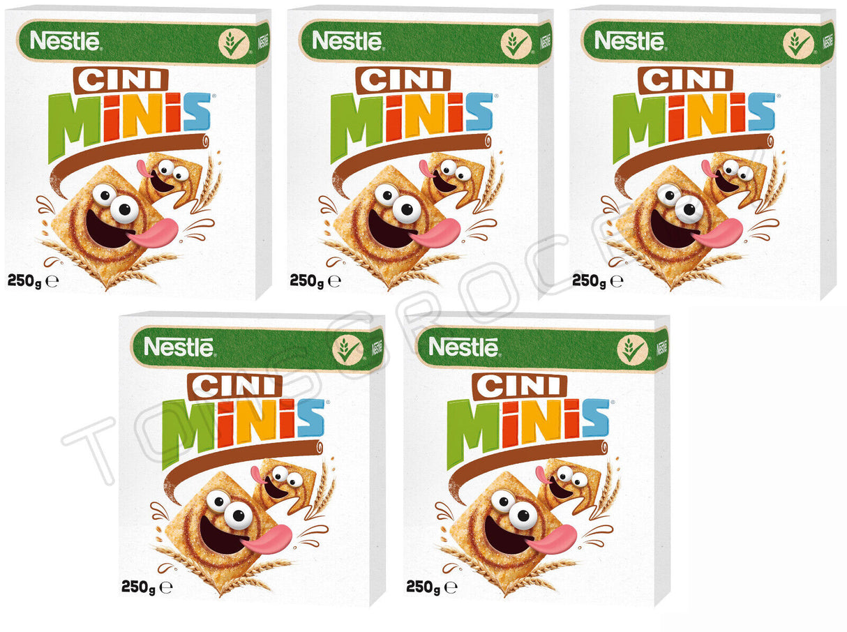 5 NESTLE CINI MINIS Breakfast Cereals Super Crunchy Cinnamon Flavor Snacks 250g