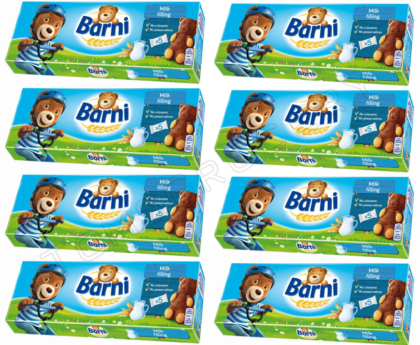 8 x BARNI Soft Sponge Biscuit Cakes Bear Shape Cookies with Milk Filling 150g