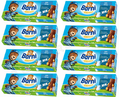 8 x BARNI Soft Sponge Biscuit Cakes Bear Shape Cookies with Milk Filling 150g