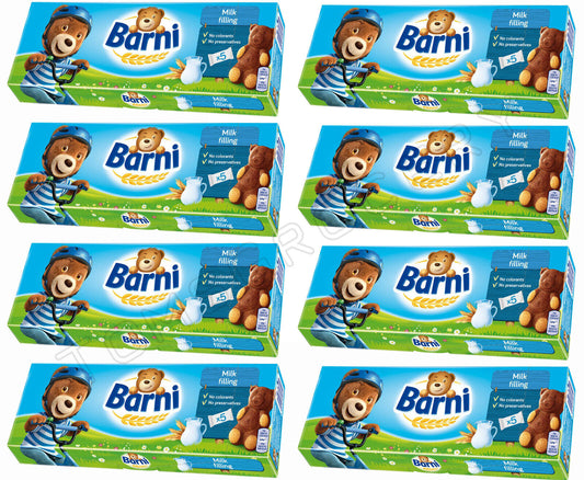 8 x BARNI Soft Sponge Biscuit Cakes Bear Shape Cookies with Milk Filling 150g