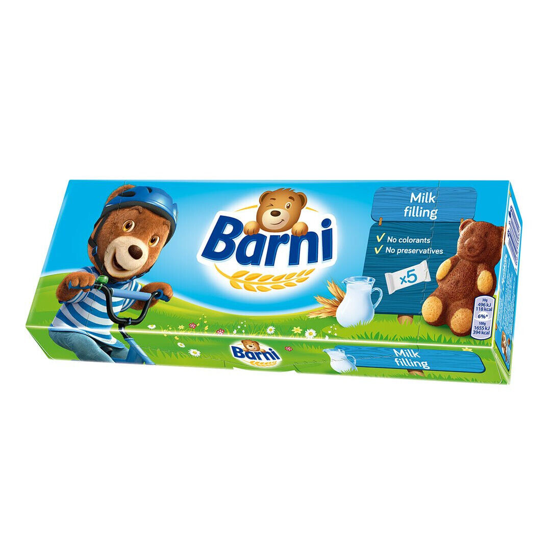 8 x BARNI Soft Sponge Biscuit Cakes Bear Shape Cookies with Milk Filling 150g
