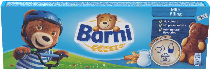 8 x BARNI Soft Sponge Biscuit Cakes Bear Shape Cookies with Milk Filling 150g