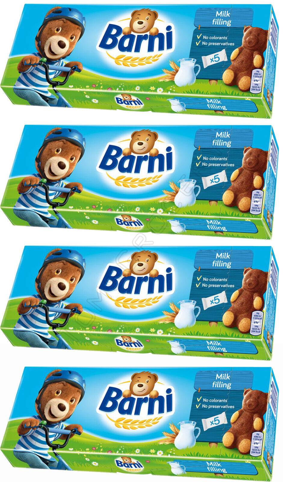 8 x BARNI Soft Sponge Biscuit Cakes Bear Shape Cookies with Milk Filling 150g