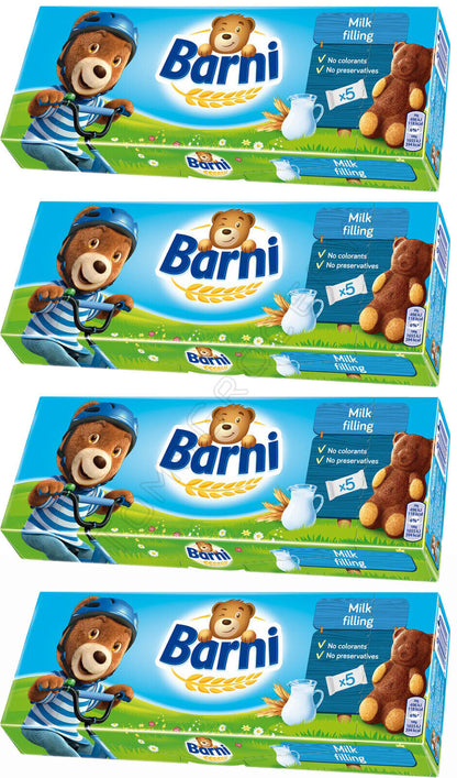 8 x BARNI Soft Sponge Biscuit Cakes Bear Shape Cookies with Milk Filling 150g