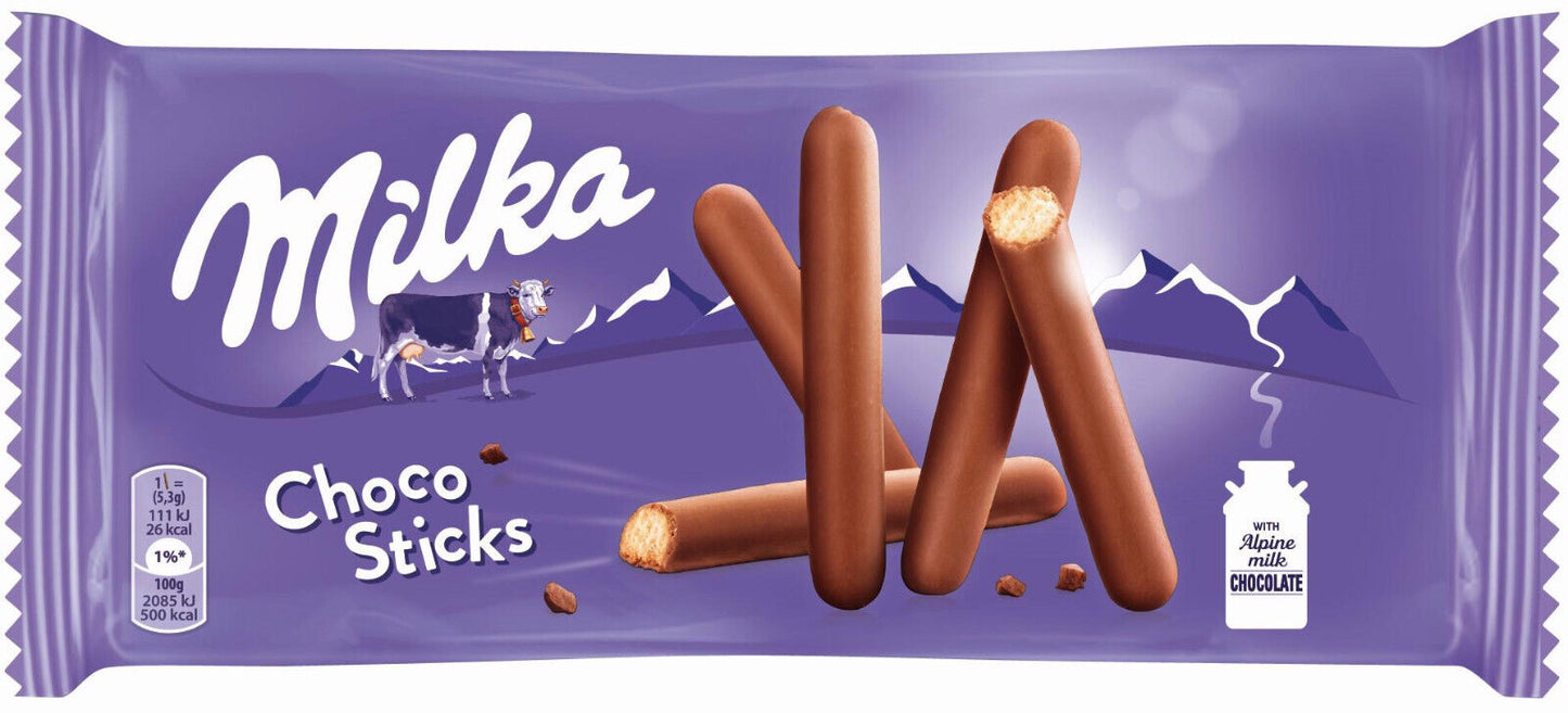 6 x MILKA CHOCO STICKS Milk Chocolate Covered Crunchy Fingers Snacks Candy Treat