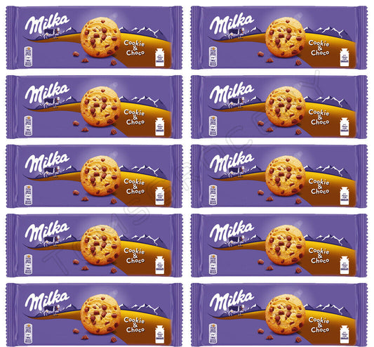 10 x MILKA CHOCO COOKIE Crunchy Biscuits with Milk Chocolate Bits Sweets Snacks