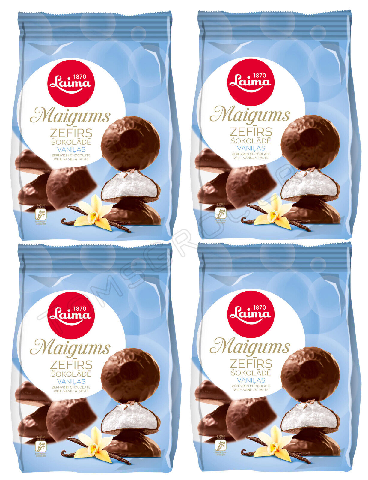 4 x Laima Chocolate Covered Vanilla Zephyrs Marshmallows European Sweets Candy