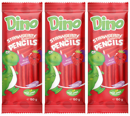 3 x DINO Strawberry Pencils Gummi Candy Sweets Party Treats 150g 5.3oz