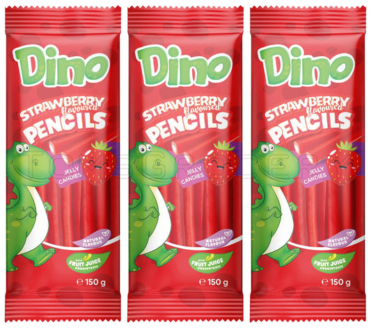 3 x DINO Strawberry Pencils Gummi Candy Sweets Party Treats 150g 5.3oz