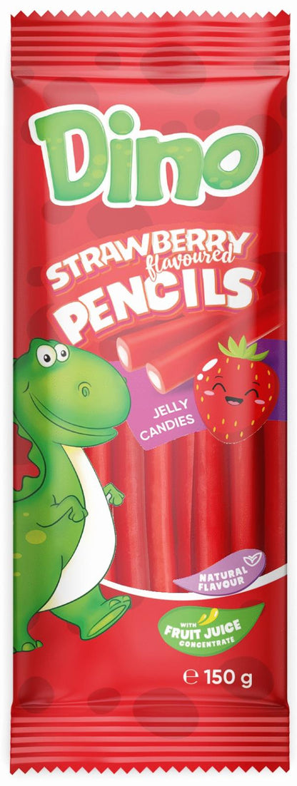3 x DINO Strawberry Pencils Gummi Candy Sweets Party Treats 150g 5.3oz