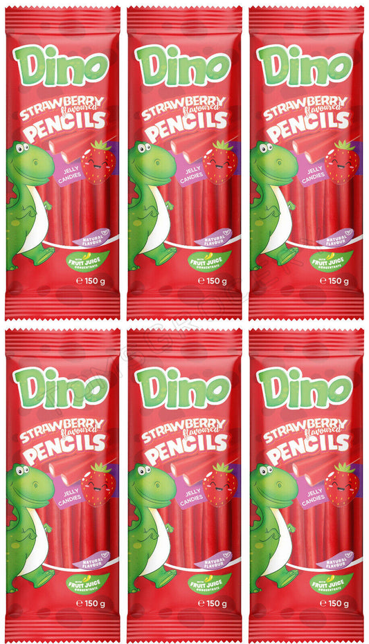 6 x DINO Strawberry Pencils Gummi Candy Sweets Party Treats 150g 5.3oz