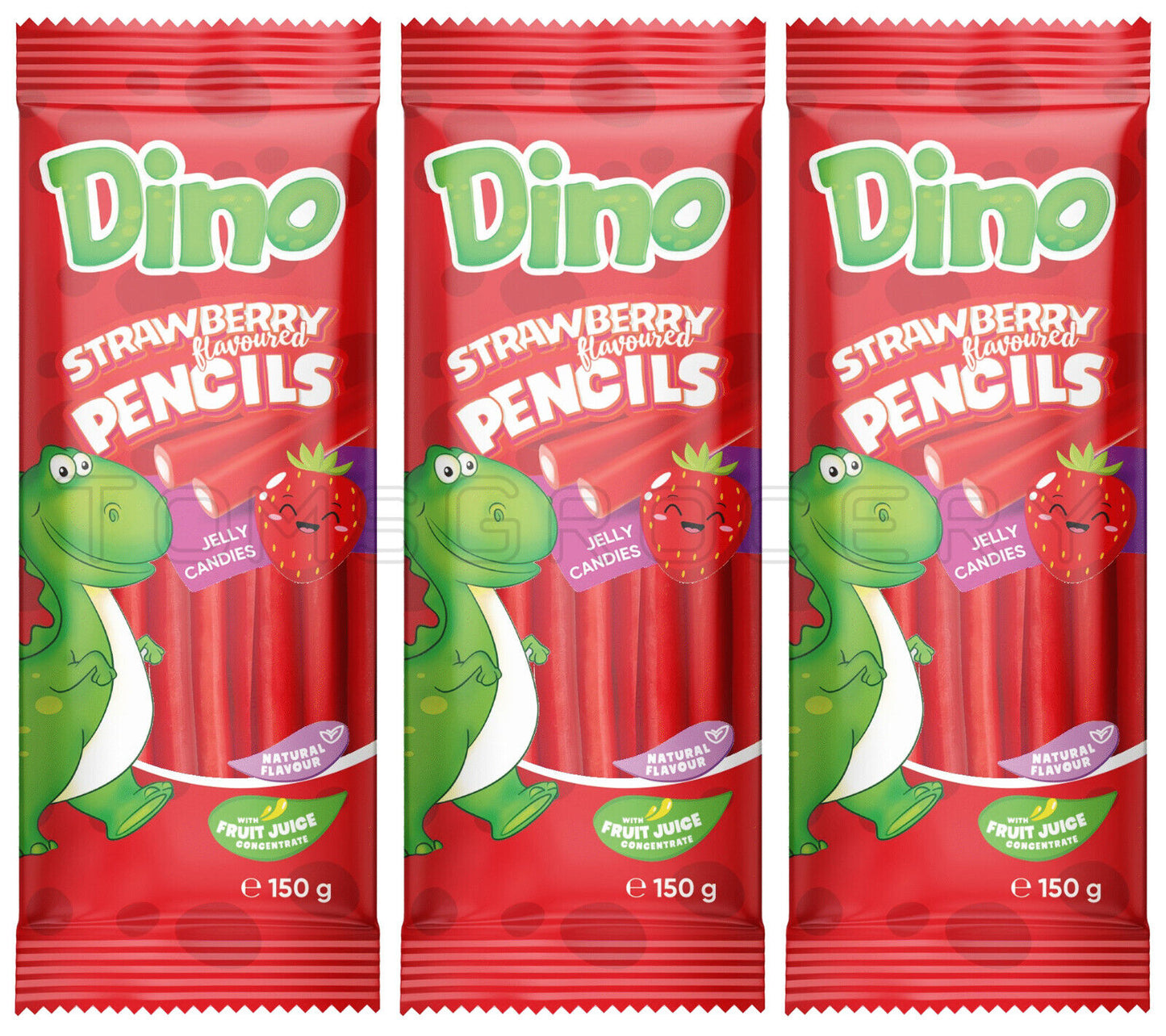 6 x DINO Strawberry Pencils Gummi Candy Sweets Party Treats 150g 5.3oz