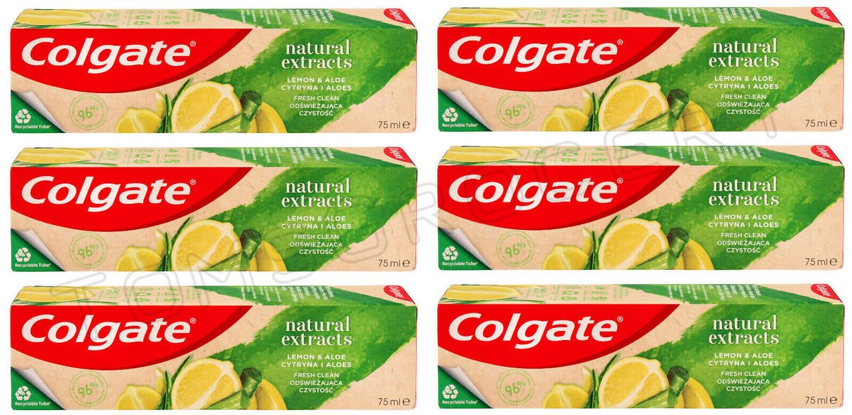 6 COLGATE NATURAL EXTRACTS Lemon & Aloe Fresh Clean Daily Toothpaste Tubes 75ml