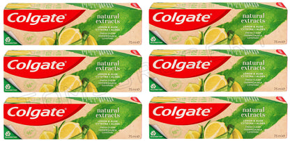 6 COLGATE NATURAL EXTRACTS Lemon & Aloe Fresh Clean Daily Toothpaste Tubes 75ml