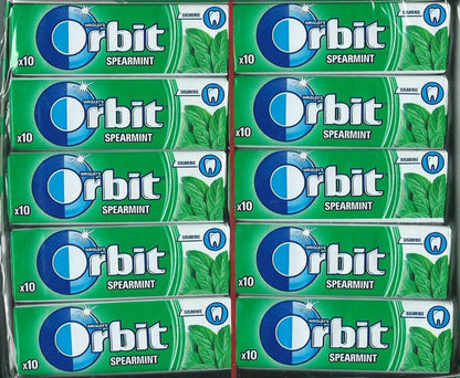 10 WRIGLEY'S ORBIT SPEARMINT Flavor Sugarfree Chewing Gum 14g 0.49oz