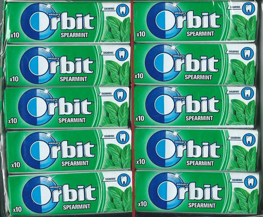 10 WRIGLEY'S ORBIT SPEARMINT Flavor Sugarfree Chewing Gum 14g 0.49oz