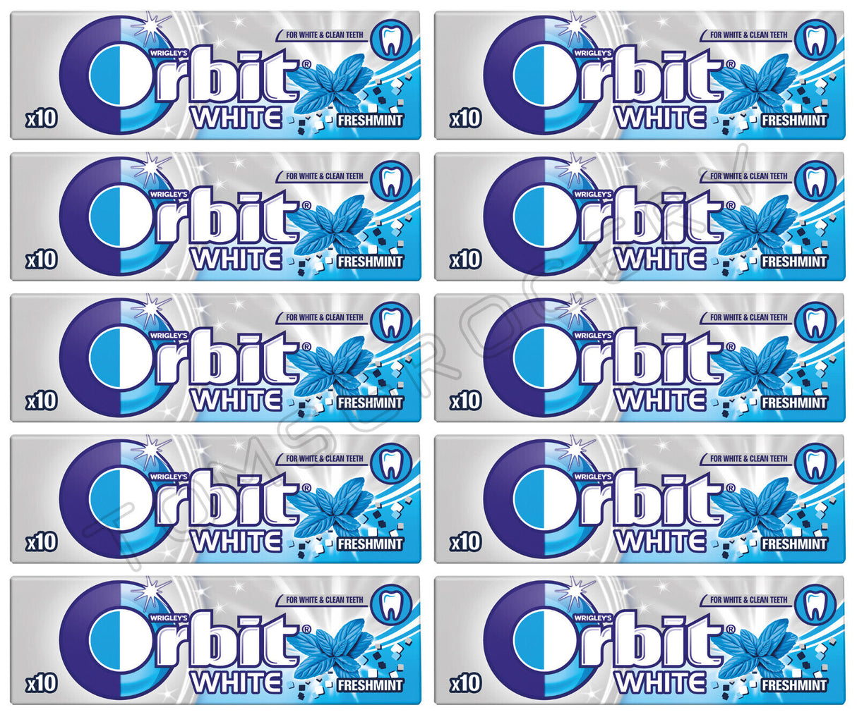 10 WRIGLEY'S ORBIT WHITE FRESHMINT Flavor Sugarfree Chewing Gum 14g 0.49oz